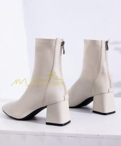 ショートブーツ | ブーティー ブーツ レディース シューズ 靴 太ヒール チャンキーヒール 合皮ブーツ PUブーツ くつ 黒靴 春秋冬 後ろファスナー 大人 美脚