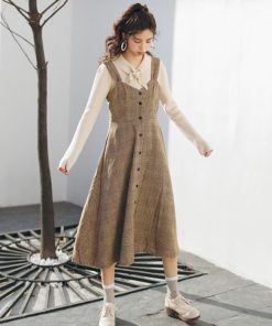 オールインワン | スカート ワンピース ロング 秋冬 チェック ジャンパースカート サロペット オールインワン 大人 グレンチェック