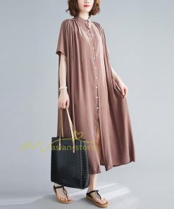 マキシ | ワンピース レディース 春夏 半袖ワンピース 40代 キレイめ ロングワンピース 無地 Aラインワンピース オシャレ カーディガン 韓国風 シャツワンピース ゆったり