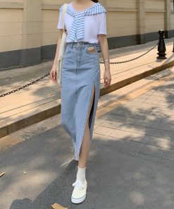 ロングスカート | デニムスカート スリット ハイウエスト