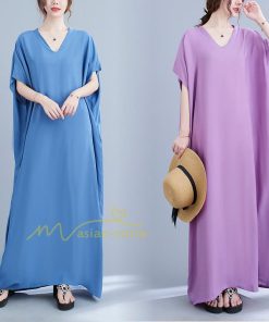 ミディアム | ワンピース マキシワンピース レディース ワンピ ロングワンピース ロングワンピ ロング マキシ 半袖 Vネック 体型カバー 2022夏物 カジュアル 20代30代40代50代