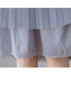 スカート | チュールプリーツウエストゴム 膝丈可愛い ハイウエスト 白 黒 10色 レディース OL 通学通勤 無地 春夏秋 裏地付き