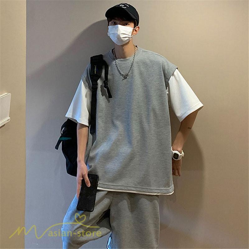 Tシャツ | Tシャツ メンズ 半袖 重ね着風 レイヤード 無地 ゆったり クルーネック カットソー 20代 30代 おしゃれ 無地 大きいサイズ シンプル 40代 カジュアル お出かけ