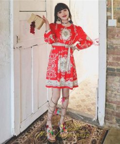 ミニ丈 | ワンピース 長袖 膝上 ひざ上 夏 秋 きれいめ レディース 大人 カジュアル かわいい 上品 リゾート お出かけ ワンピ 小柄 赤 黒 花柄 低身長 二色展開