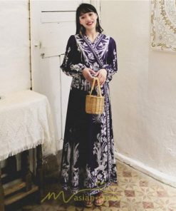 マキシ | マキシワンピース ロングワンピース レディース 夏 秋 長袖 紺 ゆったり Aライン 花柄プリント きれいめ リゾート 大人 20代 母 40代 同窓会 二次会 ママ 30代