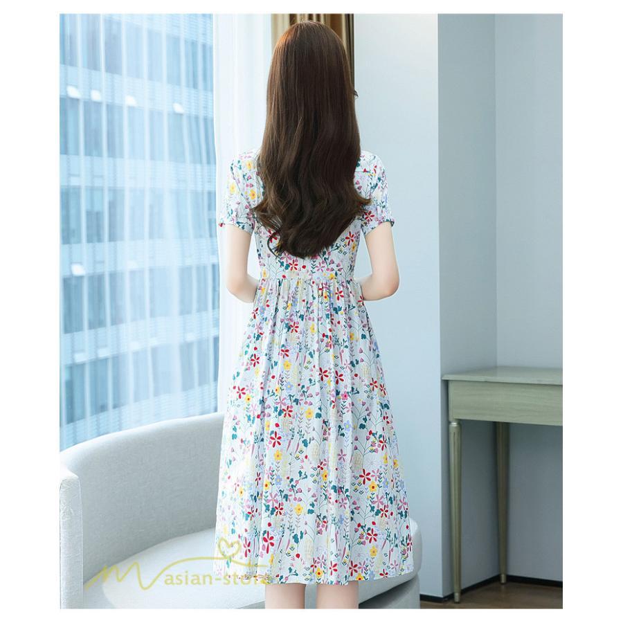 ミディアム | ワンピース レディース 花柄 サマーワンピース 半袖 シャツワンピース 夏 30代 40代 きれいめ プリント おしゃれ 膝丈 ミディアムワンピース 大きいサイズ