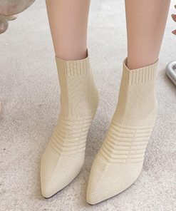 ショートブーツ | ニットソックスブーツ ポインテッドトゥ