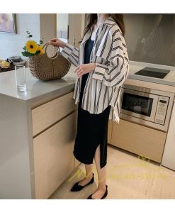 在庫ある | 短納期シャツレディースブラウス ビジネスカジュアルゆったりシャツトップス フォーマルシャツ オフィスブラウス ストライプ 薄手 通学通勤 春夏衣装 着痩せ