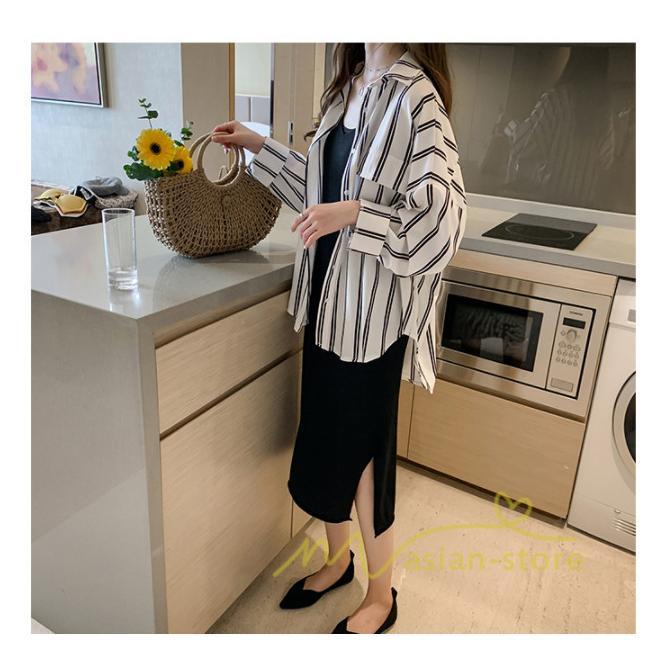 在庫ある | 短納期シャツレディースブラウス ビジネスカジュアルゆったりシャツトップス フォーマルシャツ オフィスブラウス ストライプ 薄手 通学通勤 春夏衣装 着痩せ