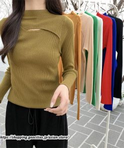 ニット・セーター | カットソー ニット レディース リブニット 長袖 秋冬 春 トップス スリム ストレッチ インナー 無地 着痩せ 長袖ニット 長袖カットソー 通学通勤 プルオーバー
