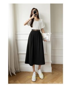 スカート | Aラインミモレ丈 裏地付き ボトムス 春 夏 黒 ベージュ カーキ おしゃれ お呼ばれ ファッション 女子会 カジュアル 無地 デート