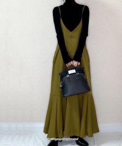 マキシ | ワンピース キャミワンピース レディース 秋 冬 Vネック  マーメイド マキシワンピ ロング デイリー おしゃれ 肩紐調節可 フリル 可愛い