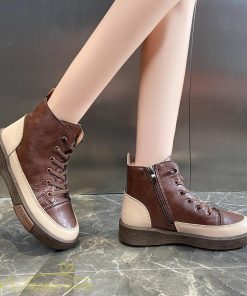 ショートブーツ | レディース ブーティー 太ヒール ブーツ ショートヒール カジュアル レースアップ 厚底 歩きやすい 厚底ブーツ コスプレ靴 編み上げブーツ