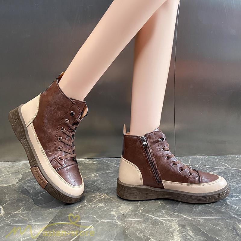 ショートブーツ | レディース ブーティー 太ヒール ブーツ ショートヒール カジュアル レースアップ 厚底 歩きやすい 厚底ブーツ コスプレ靴 編み上げブーツ