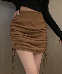 スカート | タイト膝丈ミニ調整可丈 ストレッチ 伸縮性 ウエストゴム ドローストリング 30代40代 ヒップアップ 無地 セクシー大人