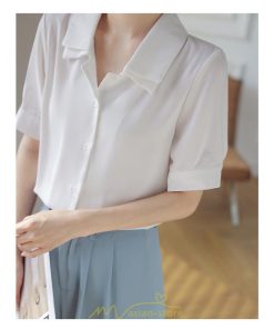 シャツ・ブラウス | トップス ブラウス 半袖 シャツ レディース オフィス フォーマル 白 黒 開襟 二重襟 バブルスリーブ 着痩せ フランス風 仕事服 クラシック 無地 通勤 大人 上品