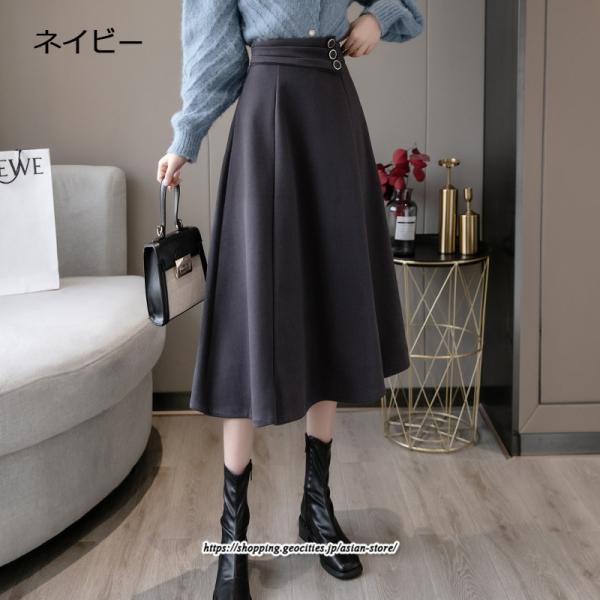 スカート | レディース ロングフレアAラインボトムス ラシャ 秋冬 暖か カジュアル お洒落 大人 可愛い 50代 30代 20代 着痩せ 40代