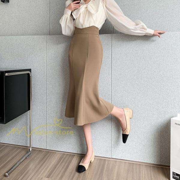 スカート | フィッシュテールレディース 無地 フレア きれいめ 仕事 カジュアル おしゃれ ひざ下丈 ビジネス 大きいサイズ 秋冬コーデ ファスナー OL