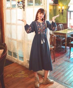 マキシ | マキシワンピース レディース ワンピース ドレス マキシ丈ワンピース 通勤 結婚式 夏服 体型カバー 刺繍 Vネック 長袖 きれいめ 秋ワンピース 人気 カジュアル