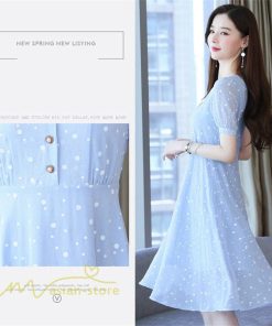 ミディアム | ワンピース レディース 着痩せ 半袖 Vネック カジュアル Aラインワンピース 大きいサイズ 上品 ドット柄 気質 春 新作 サマーワンピース 夏 おしゃれ