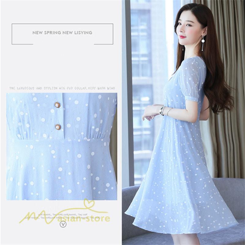 ミディアム | ワンピース レディース 着痩せ 半袖 Vネック カジュアル Aラインワンピース 大きいサイズ 上品 ドット柄 気質 春 新作 サマーワンピース 夏 おしゃれ