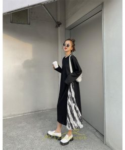 マキシ | ドッキングワンピース 秋 レディース 長袖ワンピース ロングワンピース 切り替えワンピース フェイク レイヤード風 お呼ばれワンピース ゆったり 大きいサイズ