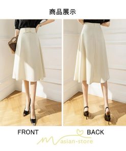 スカート | 無地 膝下 ひざ下 黒 緑 ベージュ ハイウエスト レディース Aライン 着痩せ 脚長効果 通勤 就活 日常 上品 OL エレガント オフィス ビジネス