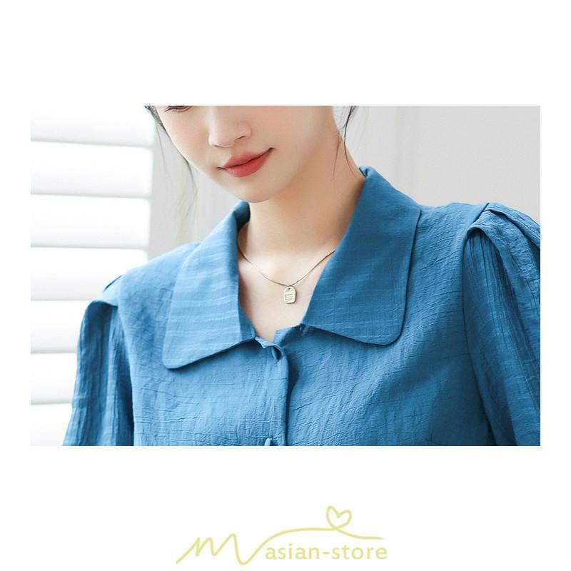 シャツ・ブラウス | ブラウス レディース オフィス シャツ 青 フォーマル 半袖 おしゃれ カジュアル フェミニン 開襟 着痩せ フランス風 お仕事 クラシック ビジネス 通勤 OL