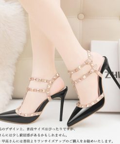 サンダル | ハイヒール キャバパンプス レディース パーティー アンクルストラップ結婚式靴 スタッズpumpsポインテッドトゥ サンダルパンプス