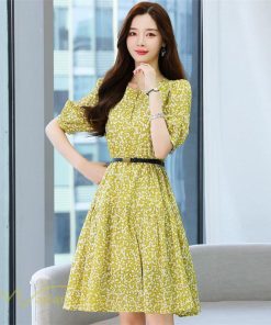 ミディアム | Aラインワンピース 膝丈 花柄 ワンピース ミディアムワンピース 5分袖 韓国風 エレガント カジュアルワンピース サマーワンピース 通勤通学 上品 おしゃれ 上品