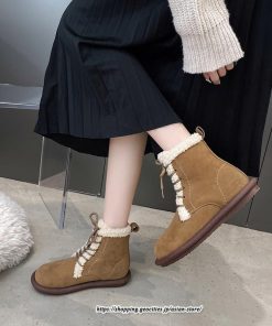 ブーツ | ムートンレディース ショート 編み上げ ボア ショート裏起毛 暖かい もこもこ 痛くない 人気 防寒 秋 歩きやすい 冬 おしゃれ 痛くない