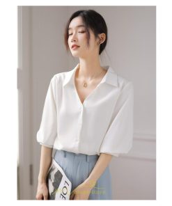 シャツ・ブラウス | レディース シャツ ブラウス オフィス 七分袖 白 ビジネス 事務服 おしゃれ 開襟 制服 リクルート おしゃれ 無地 華奢見え 着痩せ 夏コーデ 上品 お出かけ 日常