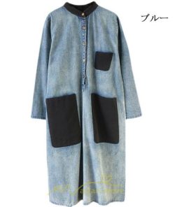 デニムワンピース | ワンピース レディース ロングワンピース 夏 おしゃれ 春 秋 長袖 ポケット付き 体型カバー 着痩せ 可愛い スリット 20代30代40代50代