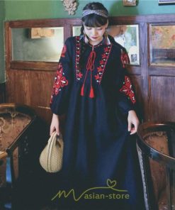 マキシ | 花柄ワンピース 丸首 リゾート ワンピース レディース 長袖 夏秋 ロング丈 マキシ丈 大人 上品 刺繍 綿麻 二次会 女子会 旅行 お出かけ コットン バカンス