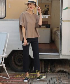 シャツ・ブラウス | ブラウス トップス ｔシャツ 半袖 レディース 体型カバー  シャツ L XL 20代 30代 40代 ママ 50代 60代 大人 丸首 ファッション 新作 夏服 無地 綿麻 ゆったり