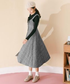 オールインワン | スカート ワンピース ロング 秋冬 チェック ジャンパースカート サロペット オールインワン 大人 グレンチェック