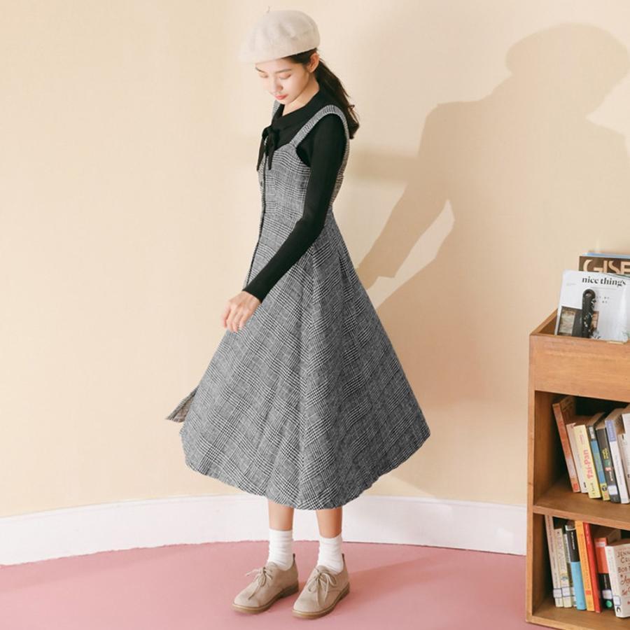 オールインワン | スカート ワンピース ロング 秋冬 チェック ジャンパースカート サロペット オールインワン 大人 グレンチェック