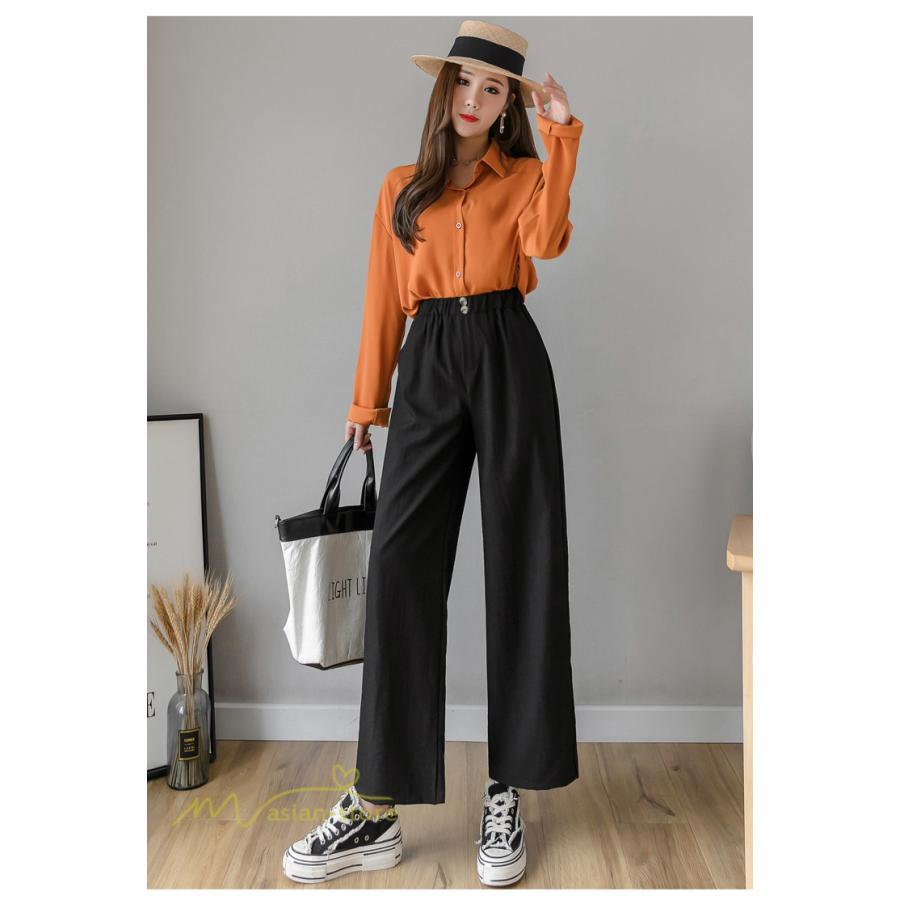 ワイドパンツ | ガウチョパンツ ゆったり ロングパンツ ハイウエストパンツ ウエストゴム カジュアルパンツ 無地 体型カバー レディース おしゃれ 通勤通学