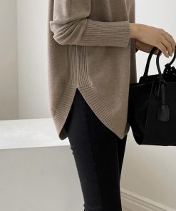 ニット・セーター | ニット レディース 秋冬 厚手 トップス セーター 秋服コーデ 長袖 ブランド裾 不規則 スリット ゆったり ニットセーター 大人 上品 ハイネック 無地 30代