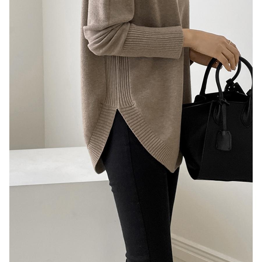 ニット・セーター | ニット レディース 秋冬 厚手 トップス セーター 秋服コーデ 長袖 ブランド裾 不規則 スリット ゆったり ニットセーター 大人 上品 ハイネック 無地 30代