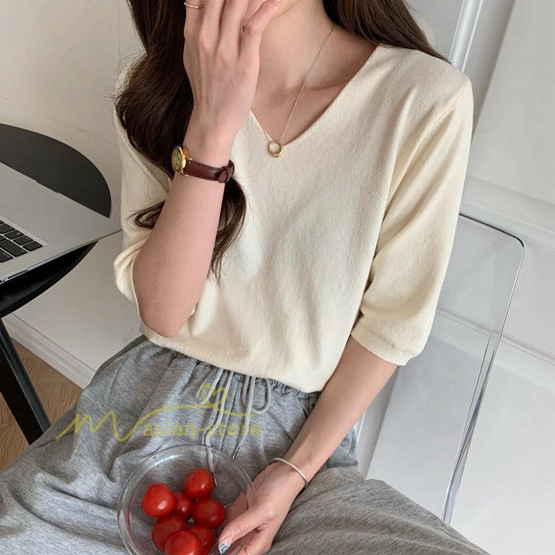 tシャツ・カットソー | Tシャツ レディース 半袖 トップス カジュアル Tシャツ 大きい ゆるTシャツ ゆるカットソー Vネック 20代30代40代50代 上品 上品 お出かけ 通勤通学 着回し