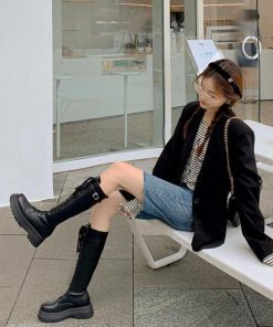 ニーハイブーツ | 厚底 ロングブーツ レースアップ 韓国風