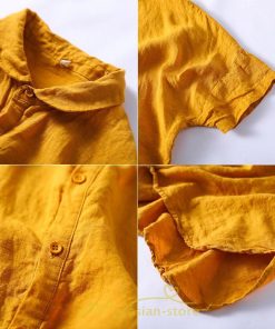 送料無料SALE | ワンピース 夏シャツ レディース 五分袖 シャツワンピース 綿麻 無地 プルオーバー 体型カバー ゆったり 大きめ 夏服 ポケット 30代40代 膝丈 おしゃれ 前後差