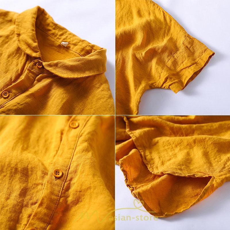 送料無料SALE | ワンピース 夏シャツ レディース 五分袖 シャツワンピース 綿麻 無地 プルオーバー 体型カバー ゆったり 大きめ 夏服 ポケット 30代40代 膝丈 おしゃれ 前後差