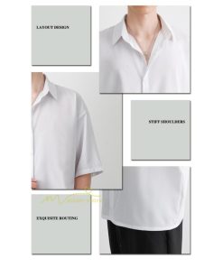 シャツ | 夏メンズ 半袖 涼感 落ち感 トップス 五分袖 前開き 開襟カジュアル男性 無地 かっこいい 上品 スリム 30代40代 大人 仕事 50代 夏服