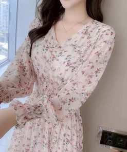 ワンピース | ウエストシャーリング花柄ロングワンピース