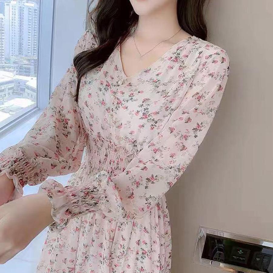 ワンピース | ウエストシャーリング花柄ロングワンピース