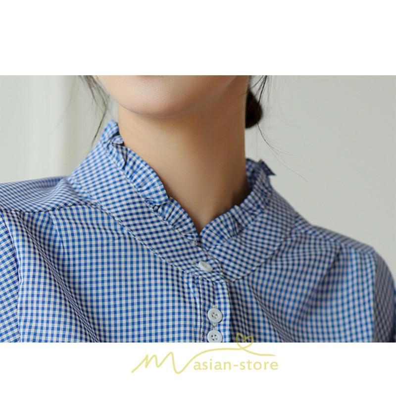 シャツ・ブラウス | ブラウス コットン 七分袖 レディース 青 入学式 入園式 卒業式 卒園式 フォーマル 結婚式 ママ 着痩せ 華奢見え OL お仕事 20代30代40代 通勤 新作 ビジネス