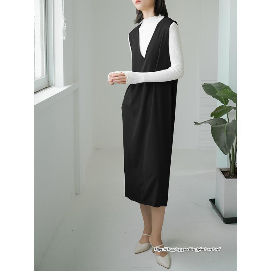 ノースリーブ | タンクワンピース 秋物 レディース ワンピース サイドポケット Vネック バックスリット入れ 20代50代 通学通勤 無地 大人 2022秋冬
