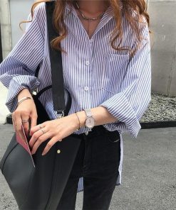 シャツ・ブラウス | レディースシャツ ロングシャツ 春物 長袖 夏服 羽織り ストライプ カジュアルシャツ スリム 大人 オフィス OL ブラウス シャツ トップス 体型カバー 可愛い